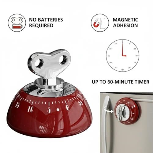 Retro Kitchen Timer Magnetic Mechanical 60 Minute Wind Up Timer No Red
