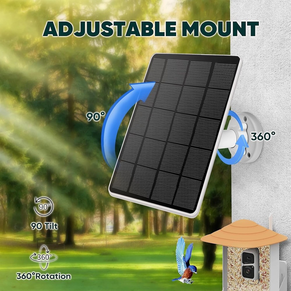 Durable 3W Solar Panel with Type-C Compatibility - Easy Install for Bird Feeders