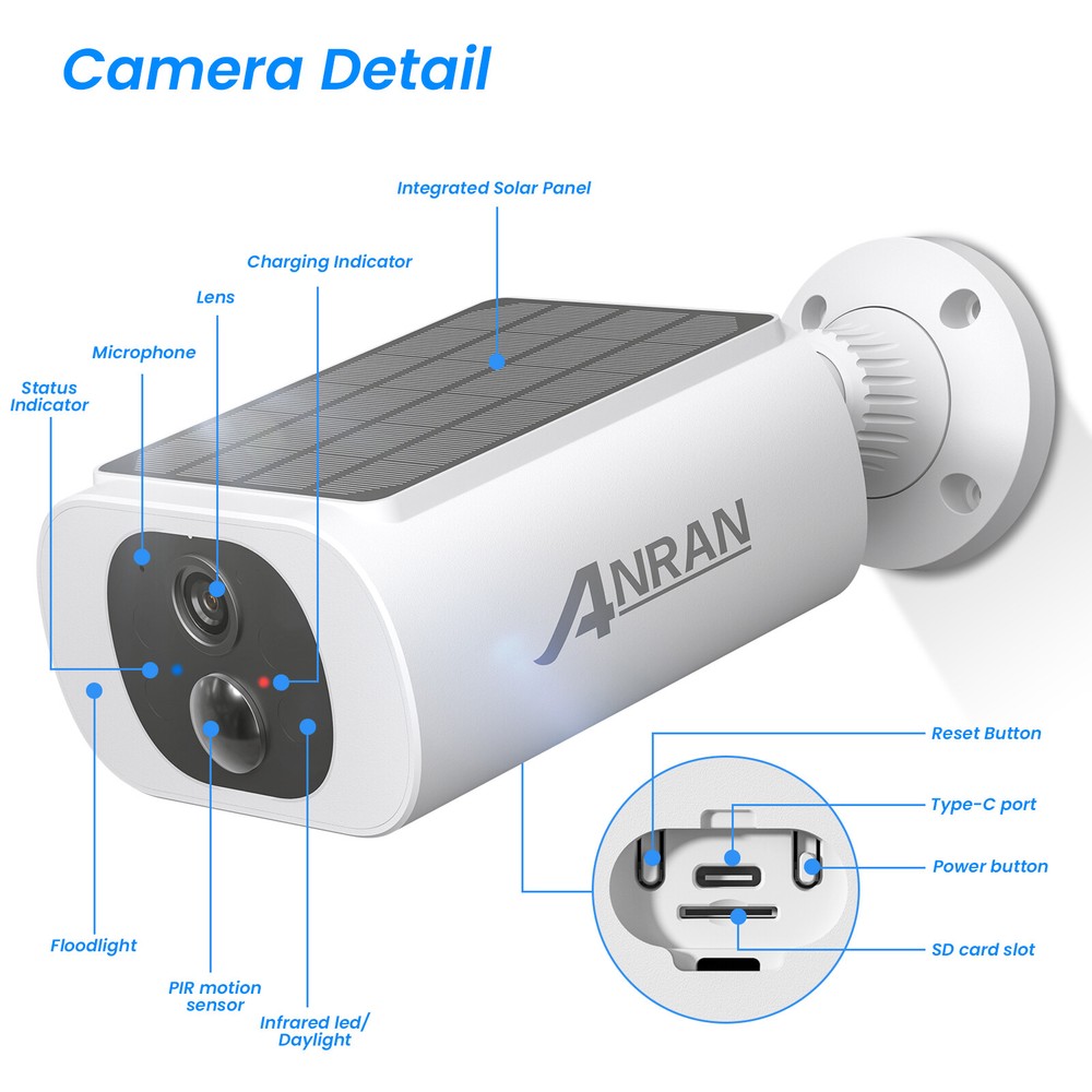 Wireless Solar Battery Powered Wifi Home Security Camera System Outdoor Audio IR