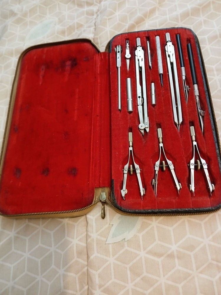 Vintage Drafting Set - 13pieces plus case