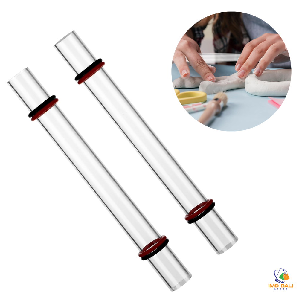 2 Pcs Polymer Clay Roller Tools Acrylic Rod & Thickness Rings Kit for Pottery