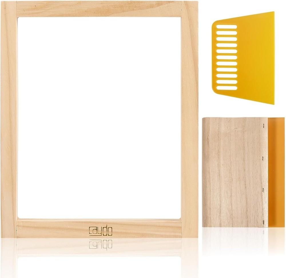 Screen Printing Kit with Durable Wooden Frame and Ergonomic Squeegee Tool