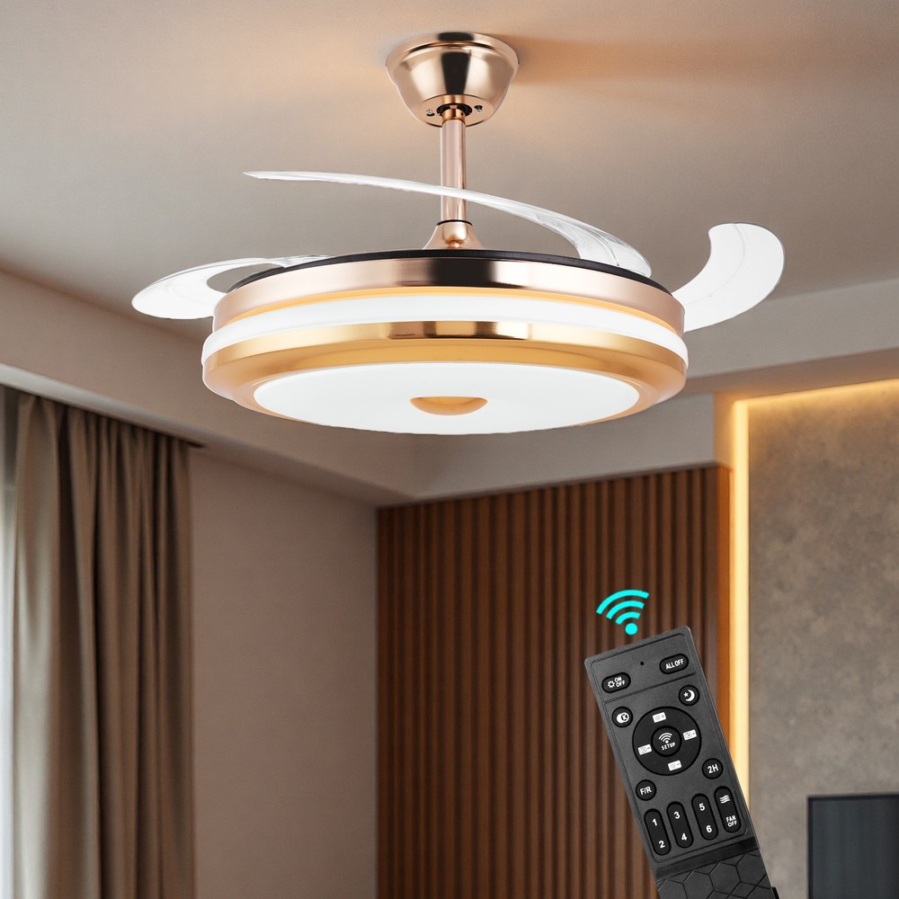 42" Retractable Invisible Ceiling Fan with LED Light with Remote