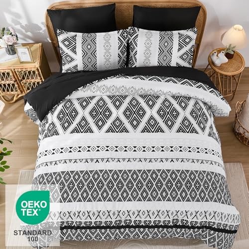 Comforter Set Size 7 Pieces,Boho Aztec Comforter with Sheet King Black
