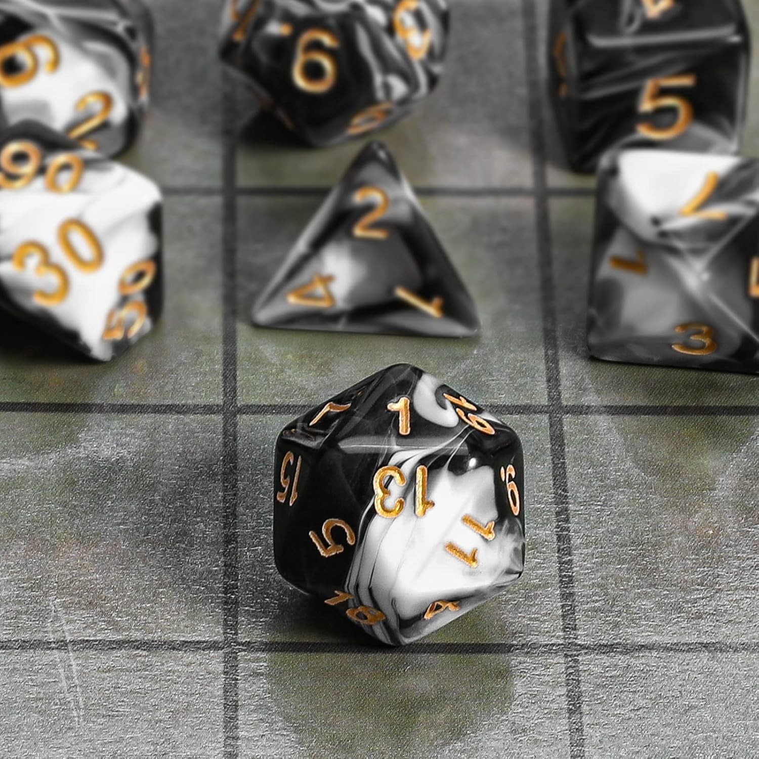 Complete 7-Piece Polyhedral Dice Set for D&D, RPGs - Stylish Velvet Bag Included