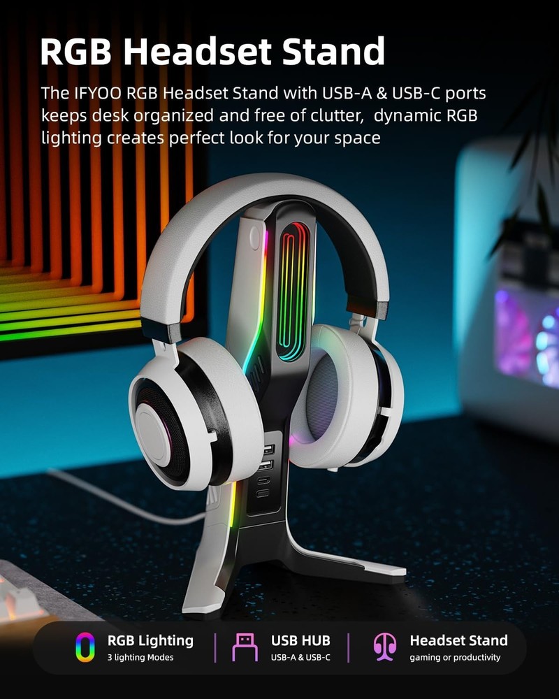 PC Computer Gamer Headset With Type-C Port Headset Holder Bracket