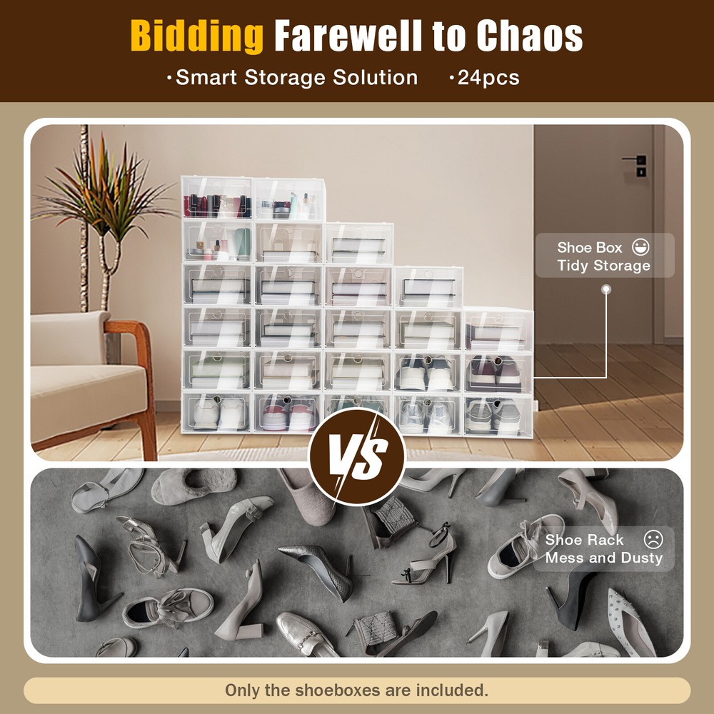 24 Pcs Foldable Shoe Storage Box Case Sneaker Container Stackable Organizer USA