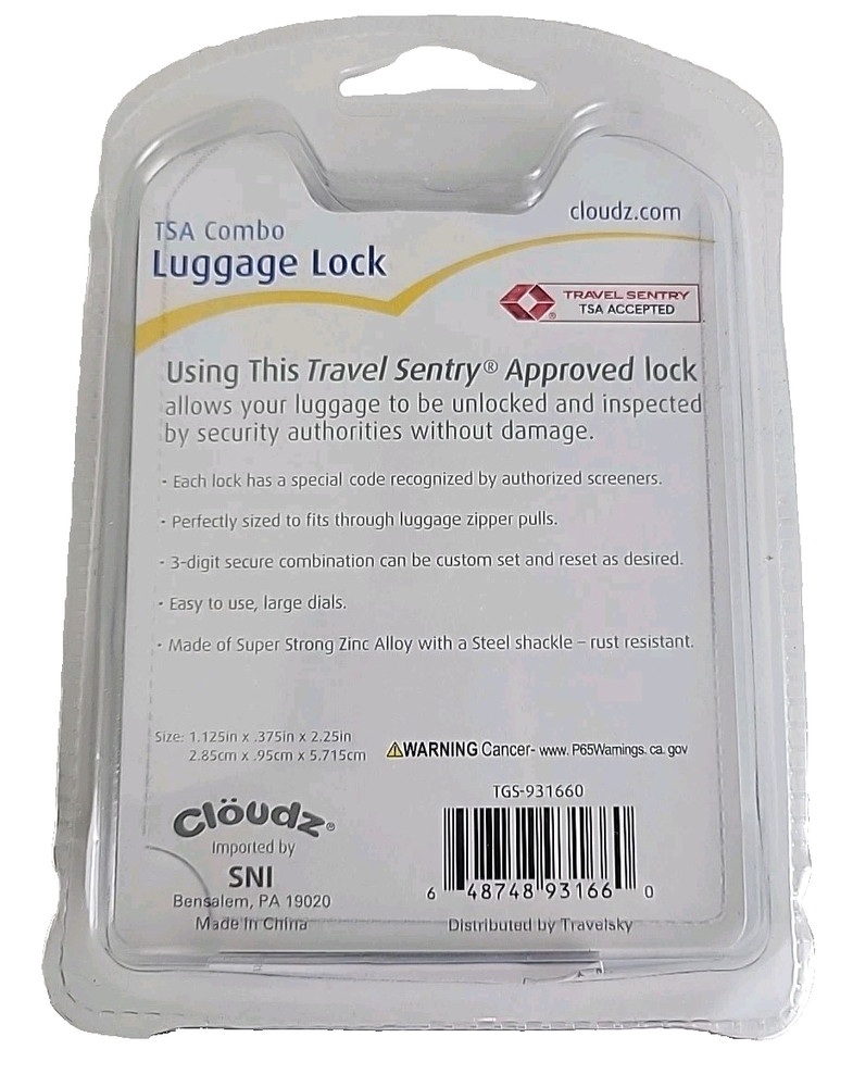 CLOUDZ® TSA Combination Lock for Luggage - New & Sealed