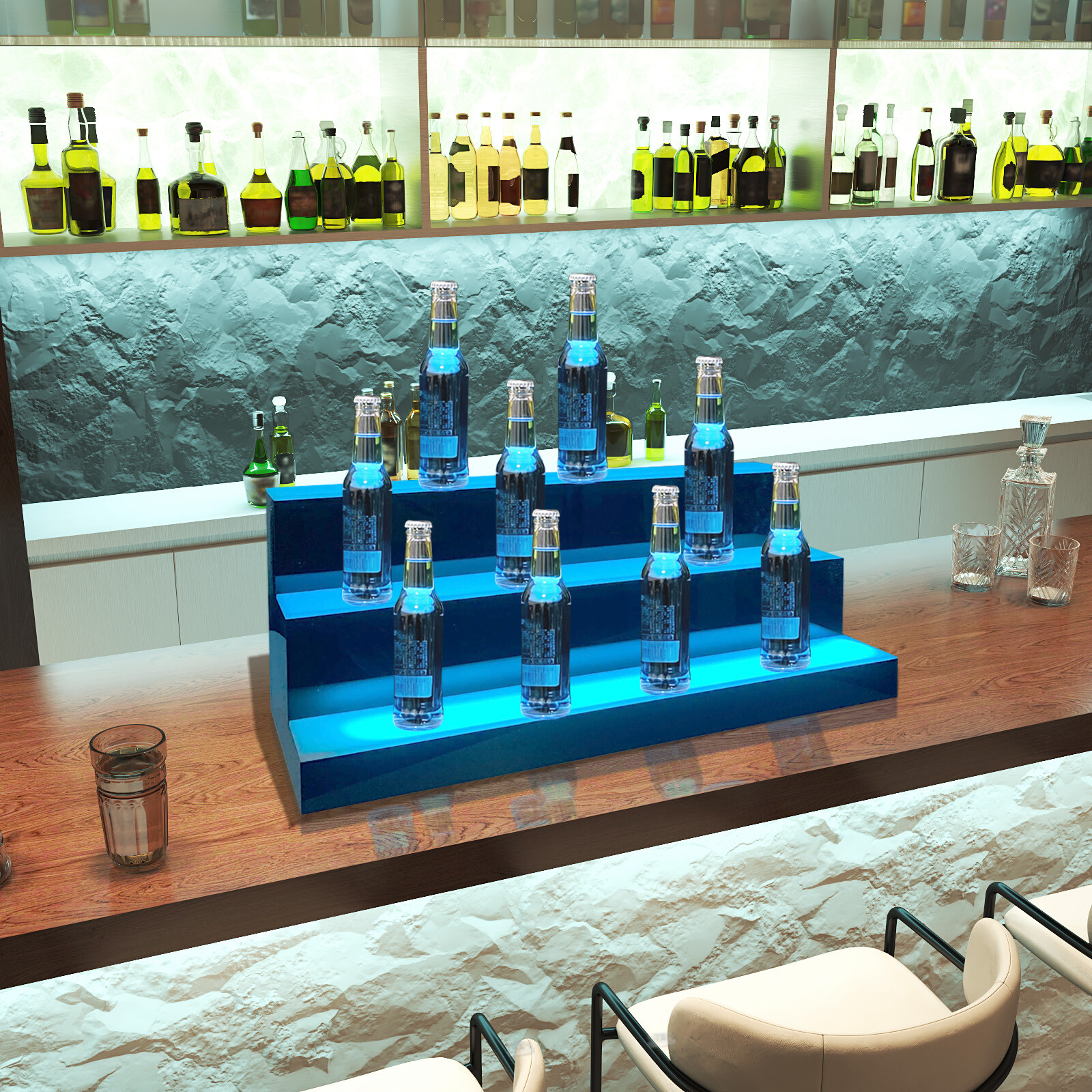 LED Lighted Bar Stage Display Rechargeable Wireless Glowing Liquor Bottle Shelf