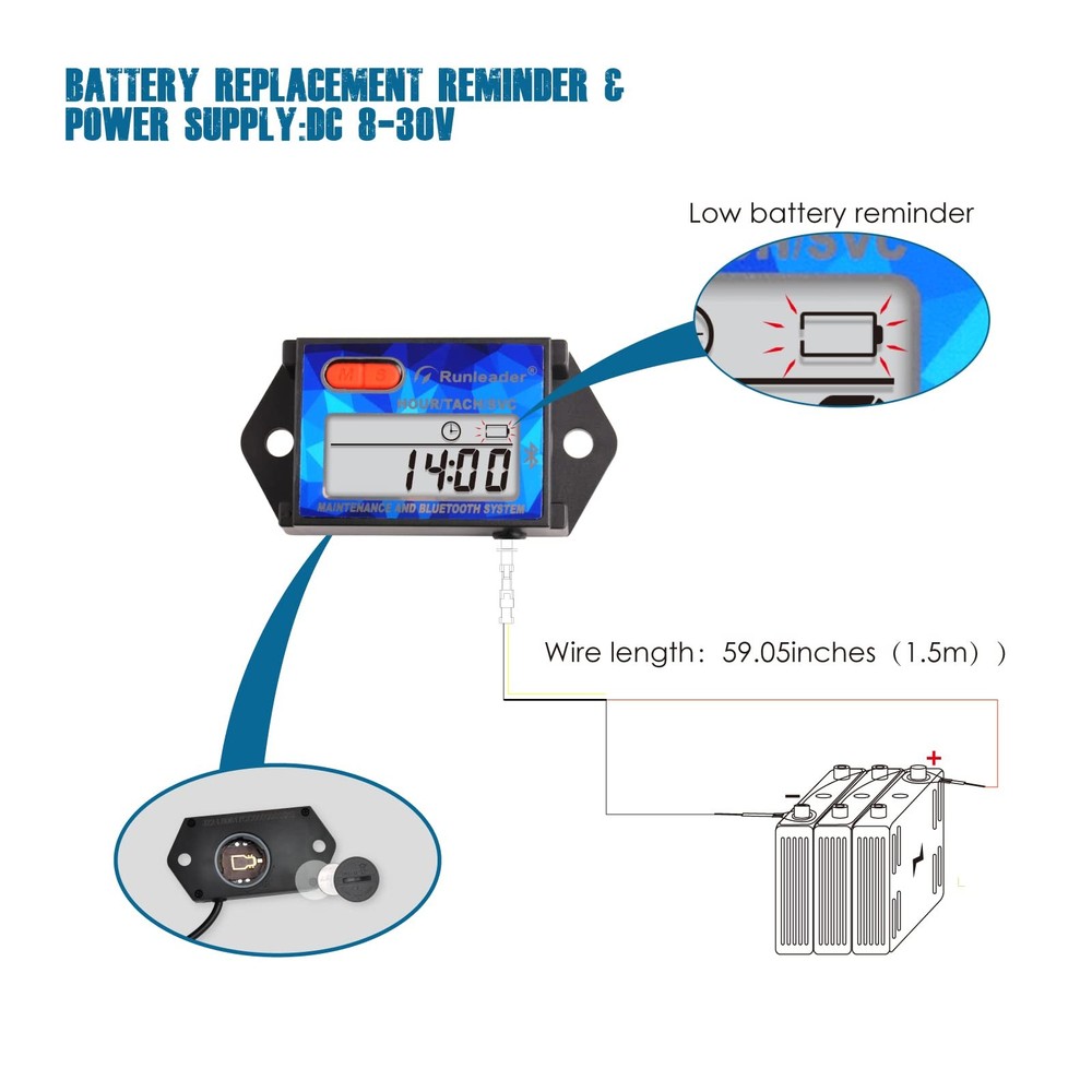 RL-HM027BT Digial Bluetooth Hours Tachometer, Battery .
