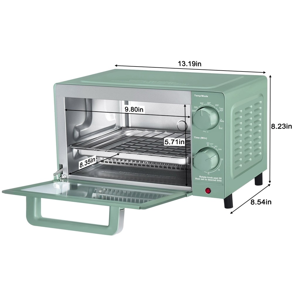 4SL Toaster Oven W/ 3 Settings includes Baking Rack & Pan Sage Green