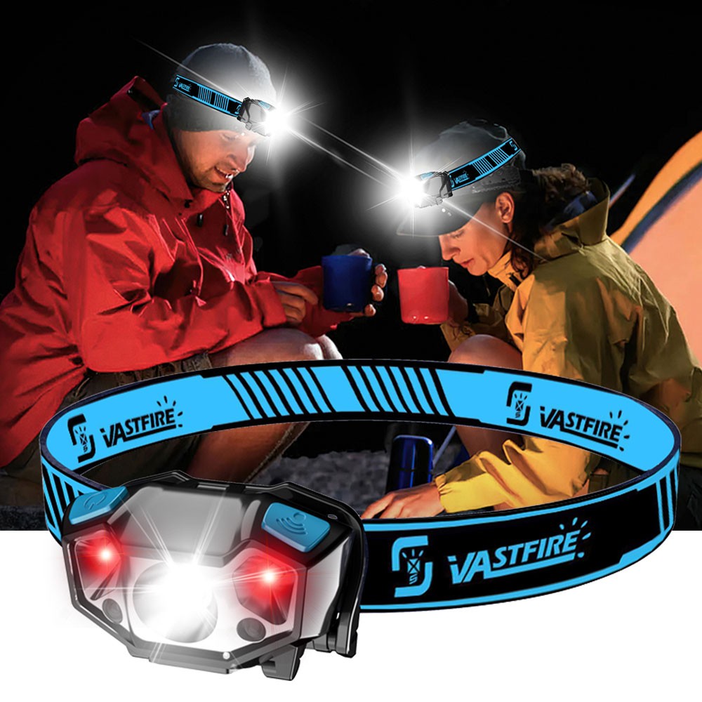 Mini LED Headlamp Head Torch Wave Sensor Red Light USB Rechargeable Work Lamp US