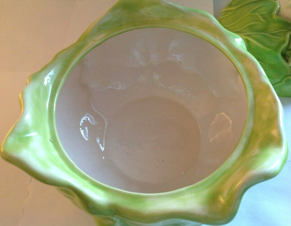Vintage Bunny Rabbits Inside Green Cabbage Serving Dish