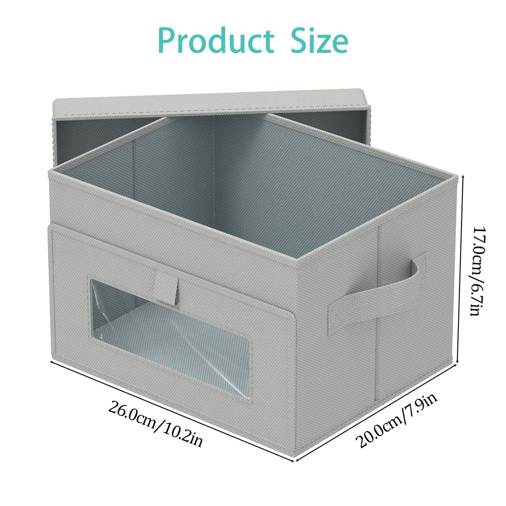 Foldable Storage Bin, Transparent Window Cube Organizer Basket with Lid and 2...