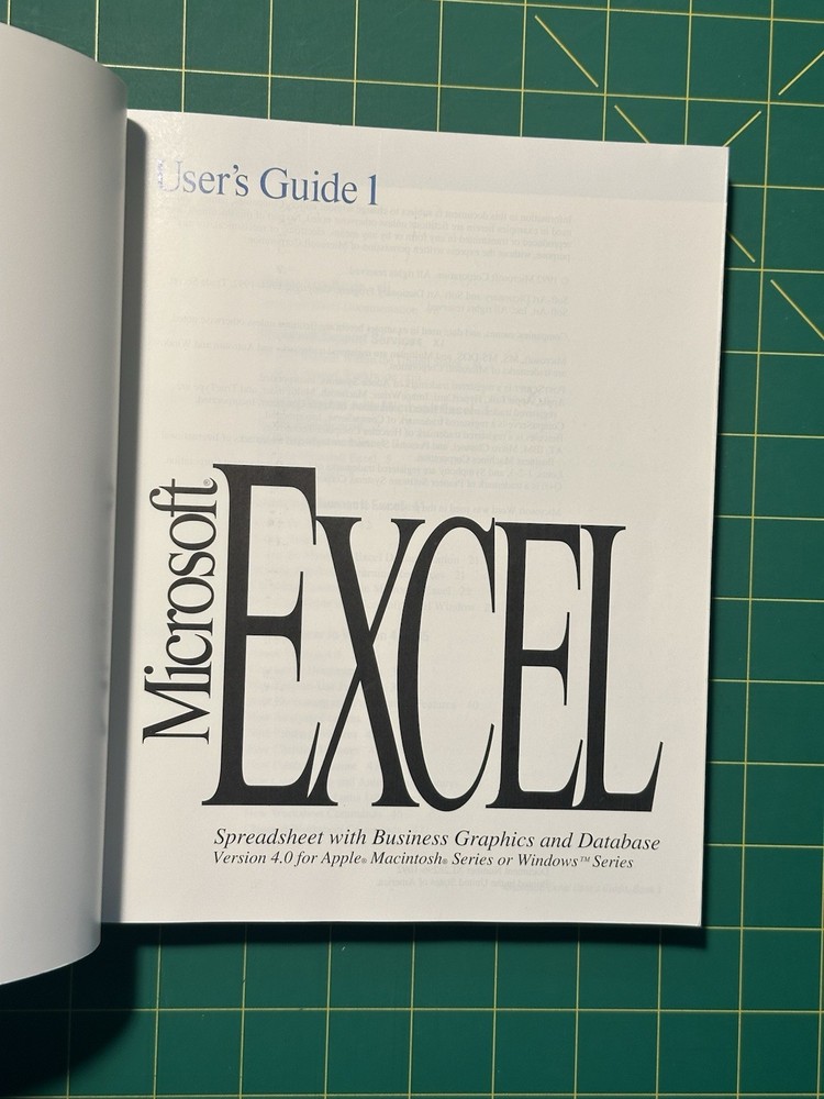 Microsoft Excel User's Guide 1 Version 4.0