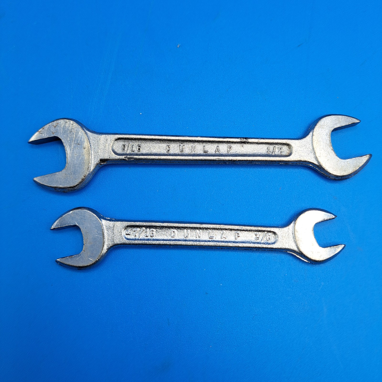 2 Dunlap Open End  Wrenches, (3/8 x 7/16") ( 1/2 x 9/16"), Forged in USA