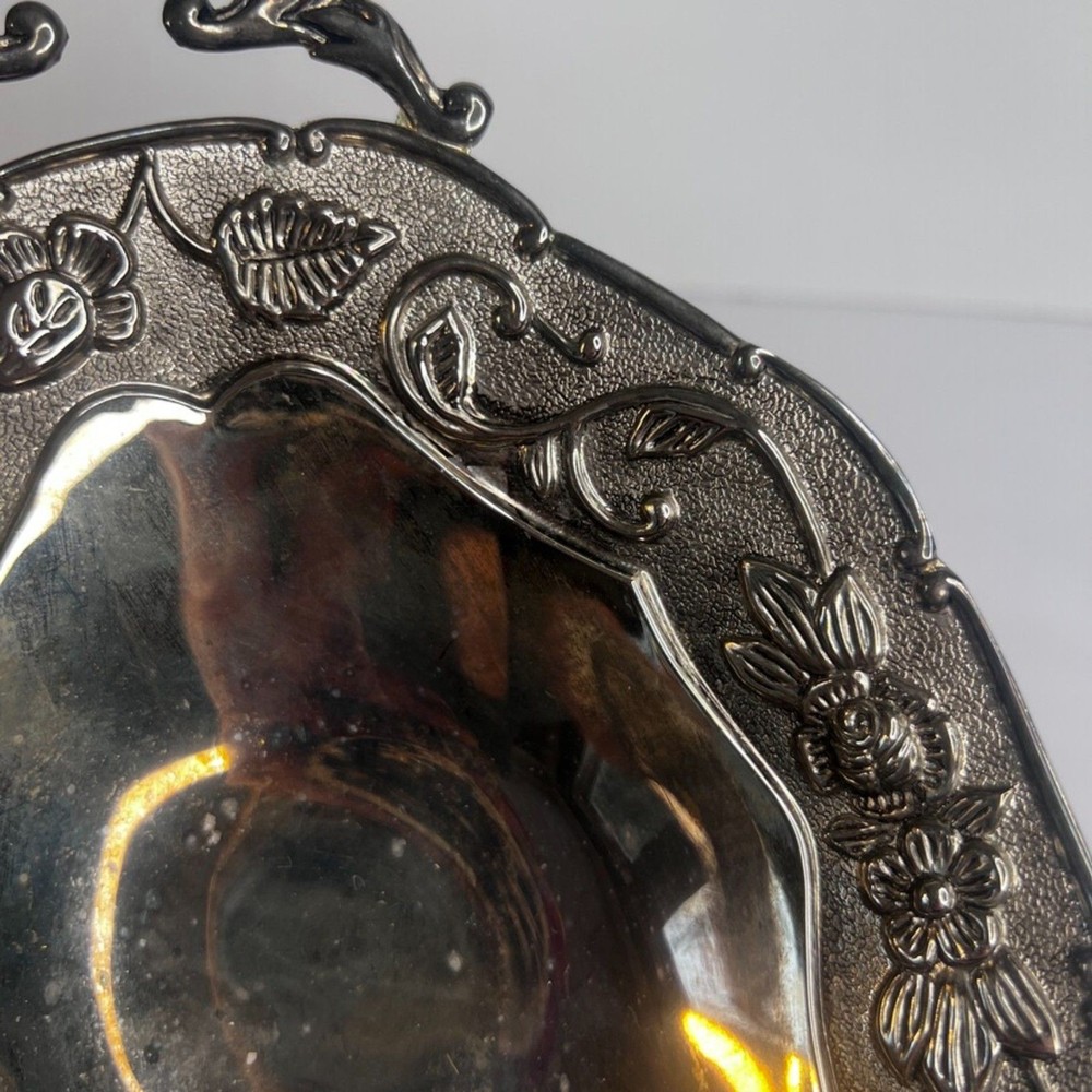 Godinger Silver Art Co Footed Etched Floral Silver Plated Dish Bowl w/ Handles