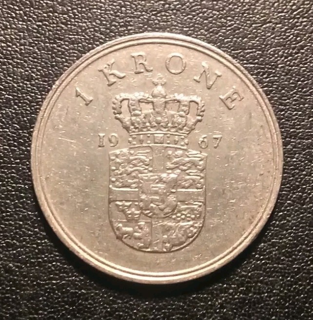 1967 Denmark One Krone Coin