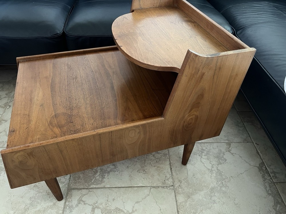 MCM Drexel Declaration Stepped Side Table - Kipp Stewart Walnut End Table 1962