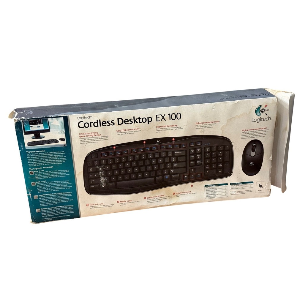 Logitech Cordless Desktop EX 100 Wireless Keyboard & Optical Mouse Bundle Black