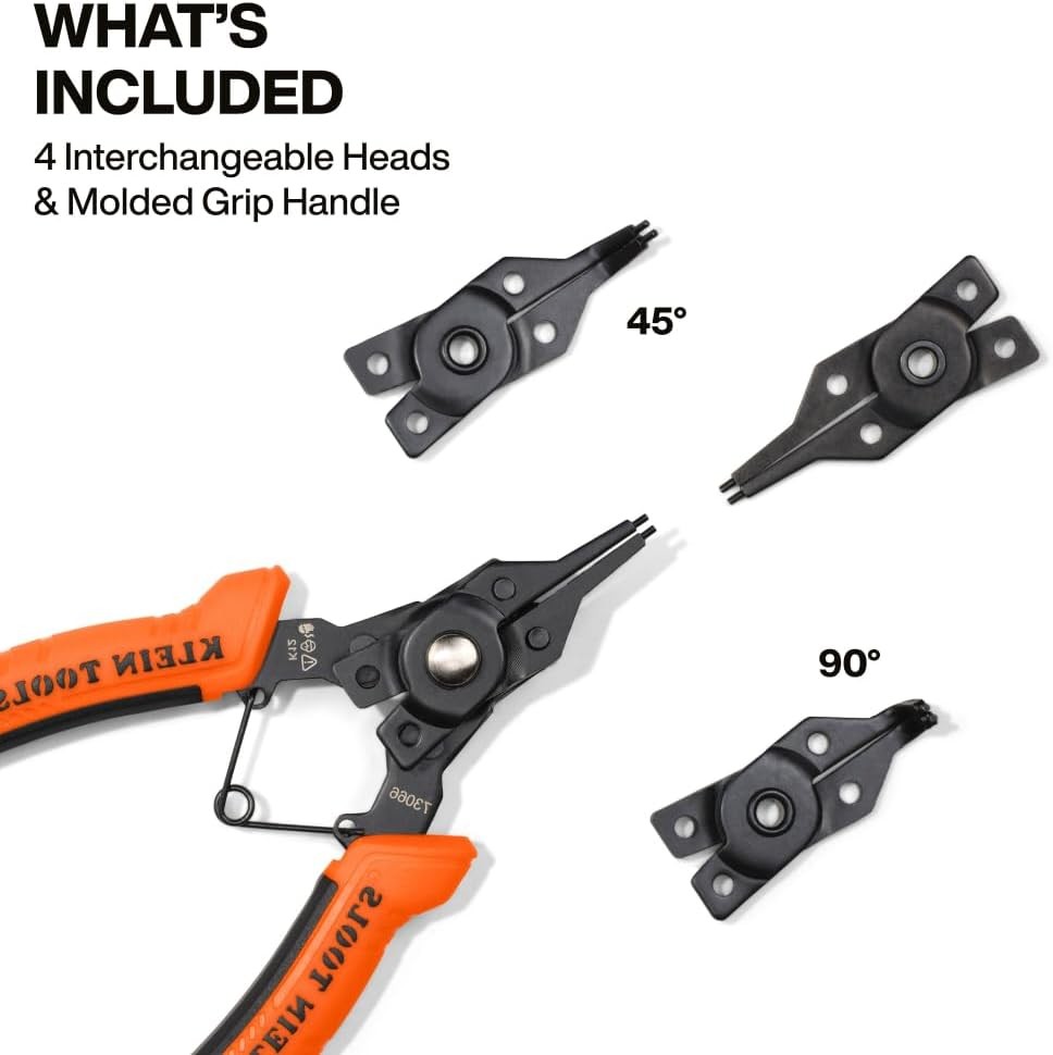 Klein Tools 73066 Convertible Snap Ring Pliers Set, 6-in-1 Internal External Cli