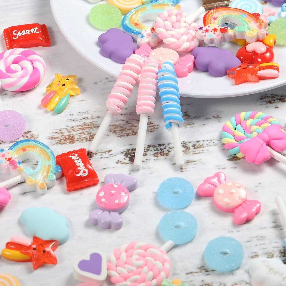 WILLBOND 120 Pieces Assorted Charms Cute Set Flatback Beads Making Kit small