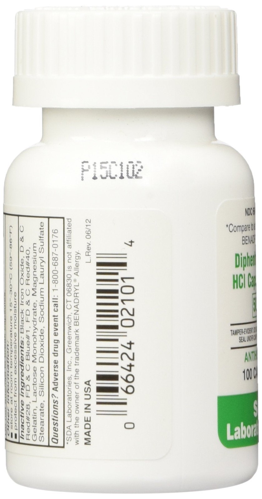 DIPHENHYDRAMINE 50MG 100ct capsules, SDA LABS, Allergy Relief (2- Pack)