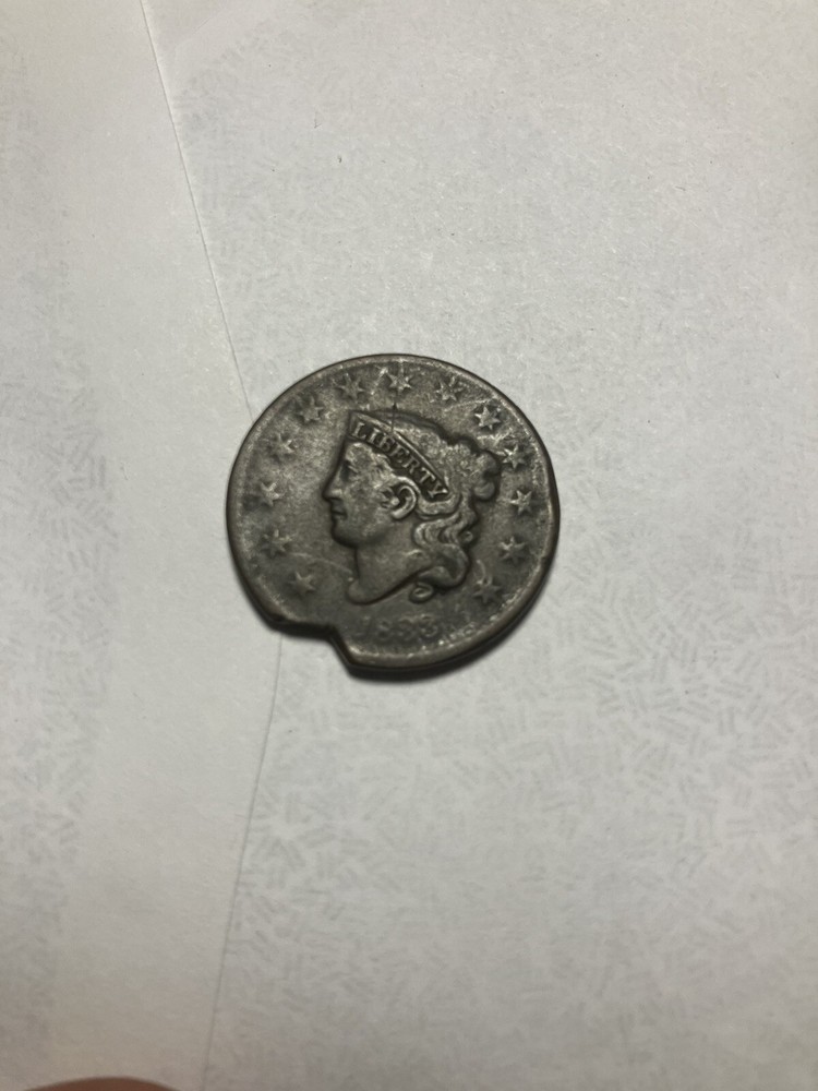 1833 Usa Liberty Bust One Cent Coin With Chip Missing