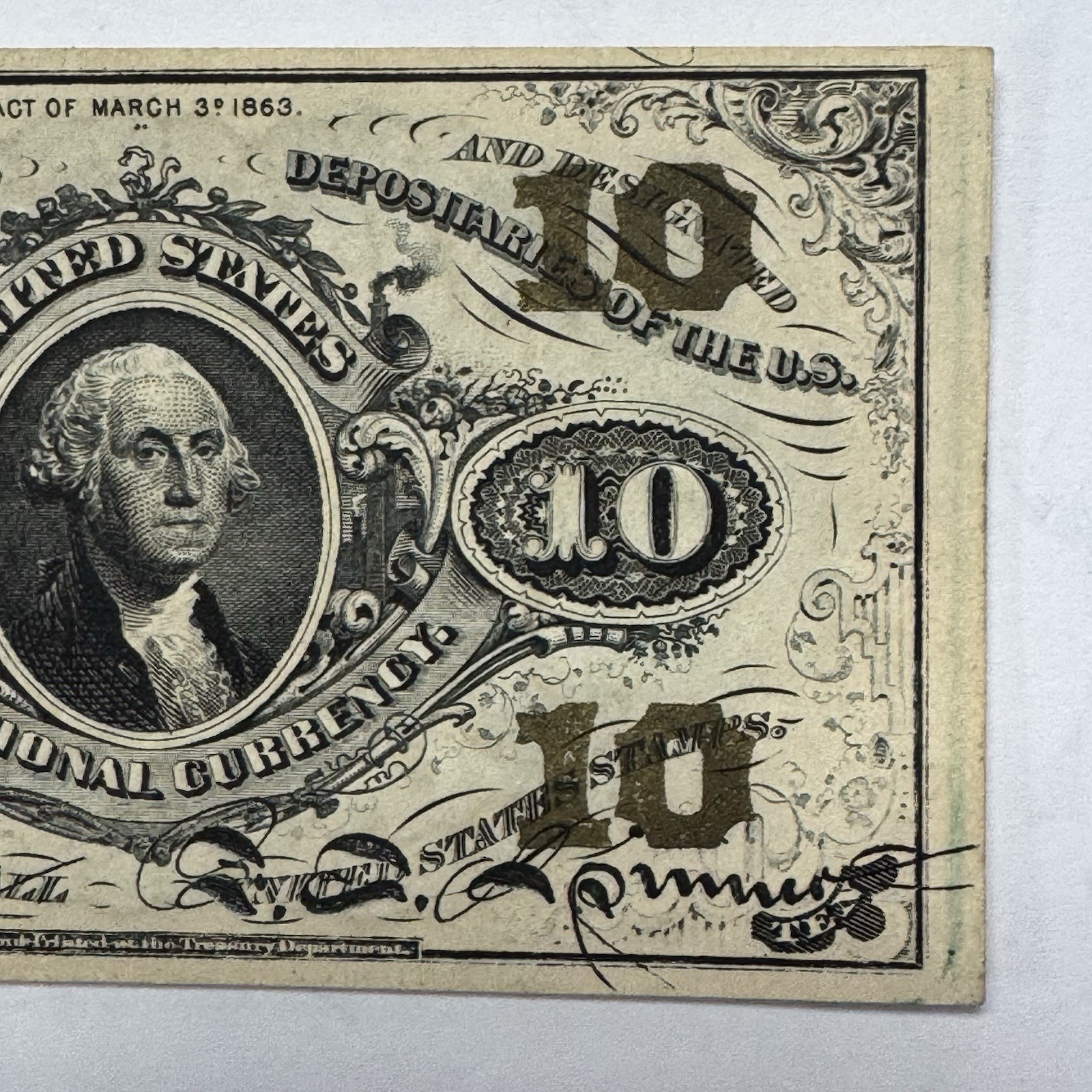 1863 US 10 Cent Fractional Note Washington Civil War