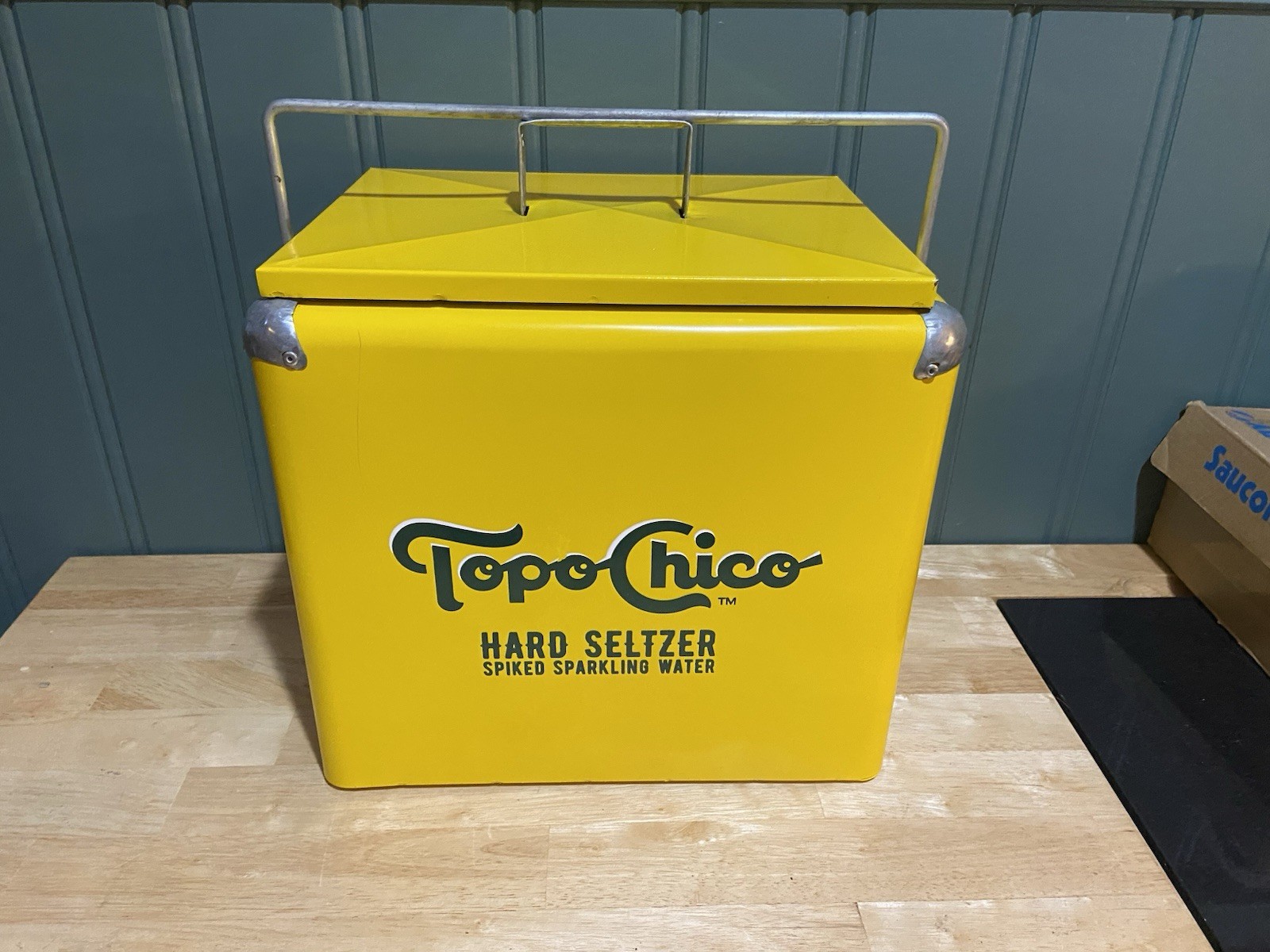 Topo Chico Cooler Metal Ice Chest Box Yellow Hard Seltzer Spiked Water Sparkling