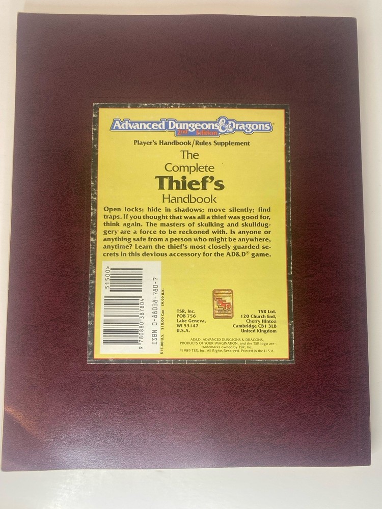 Advanced Dungeons & Dragons Complete Thief's Handbook PHBR2 1993