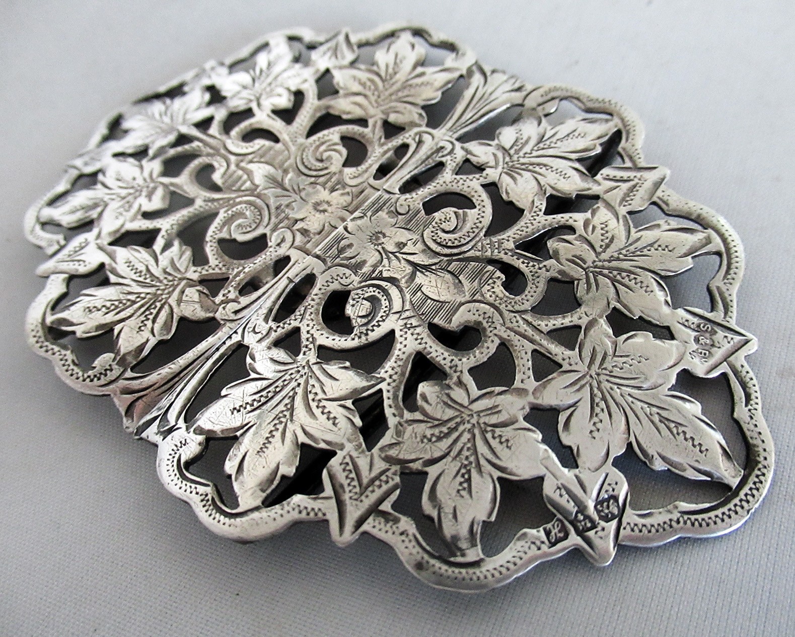 ANTIQUE STERLING BRITISH LARGE NURSES BUCKLE, 3 5/8 INCHES, 1908, CHESTER, S&BM