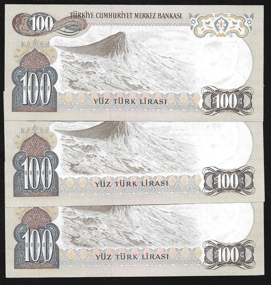 Turkey - Set/3 consec. 100 Lirasi Notes - 1970(83) P189c - Unc.