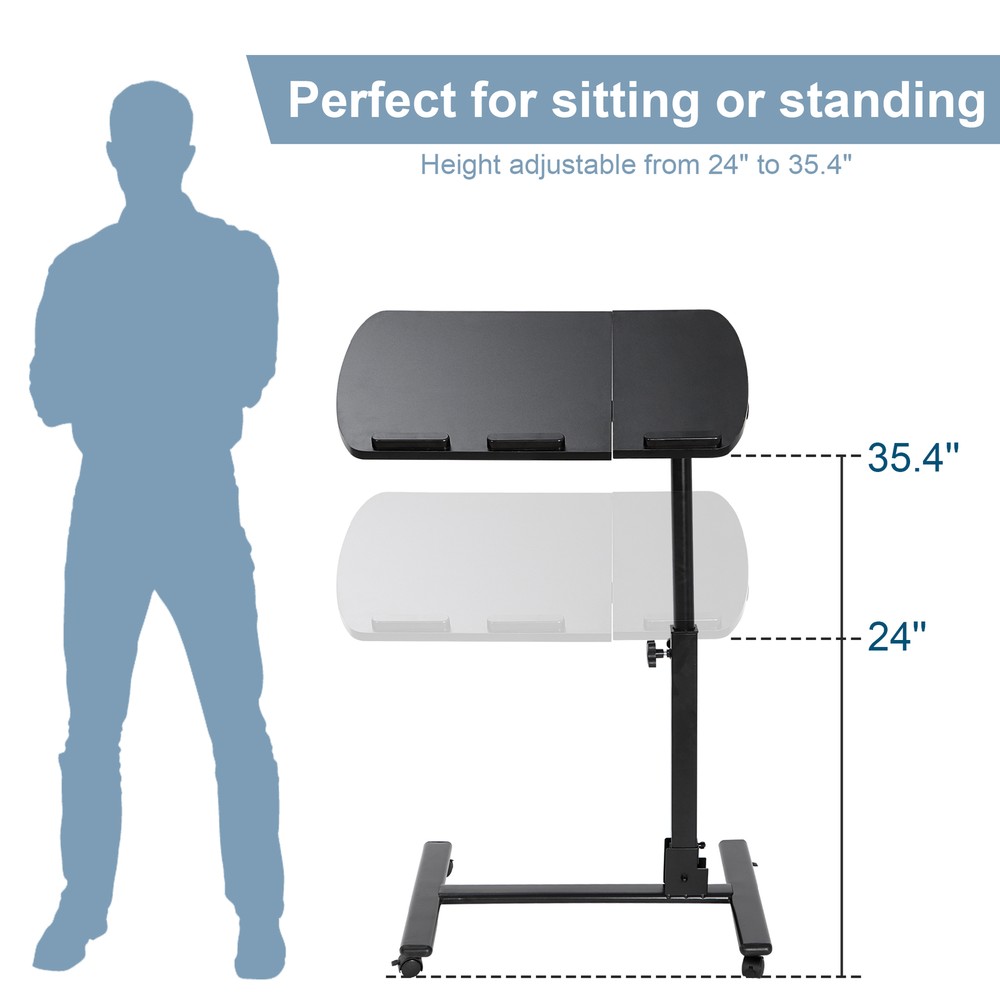 Adjustable Laptop Notebook Rolling Table Desk Stand Tiltable Tabletop W/ Casters