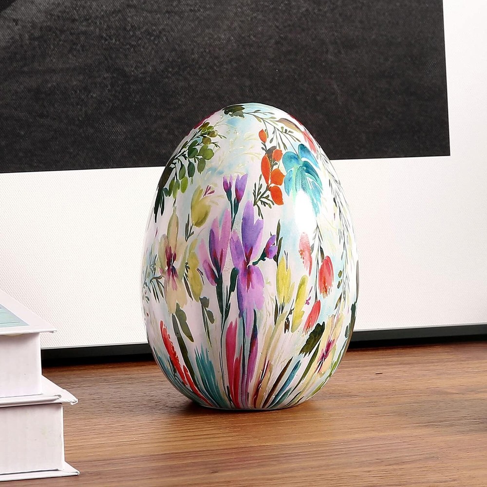 White Ceramic Decorative Easter Egg Tabletop Decoration, Freestanding Easter Egg