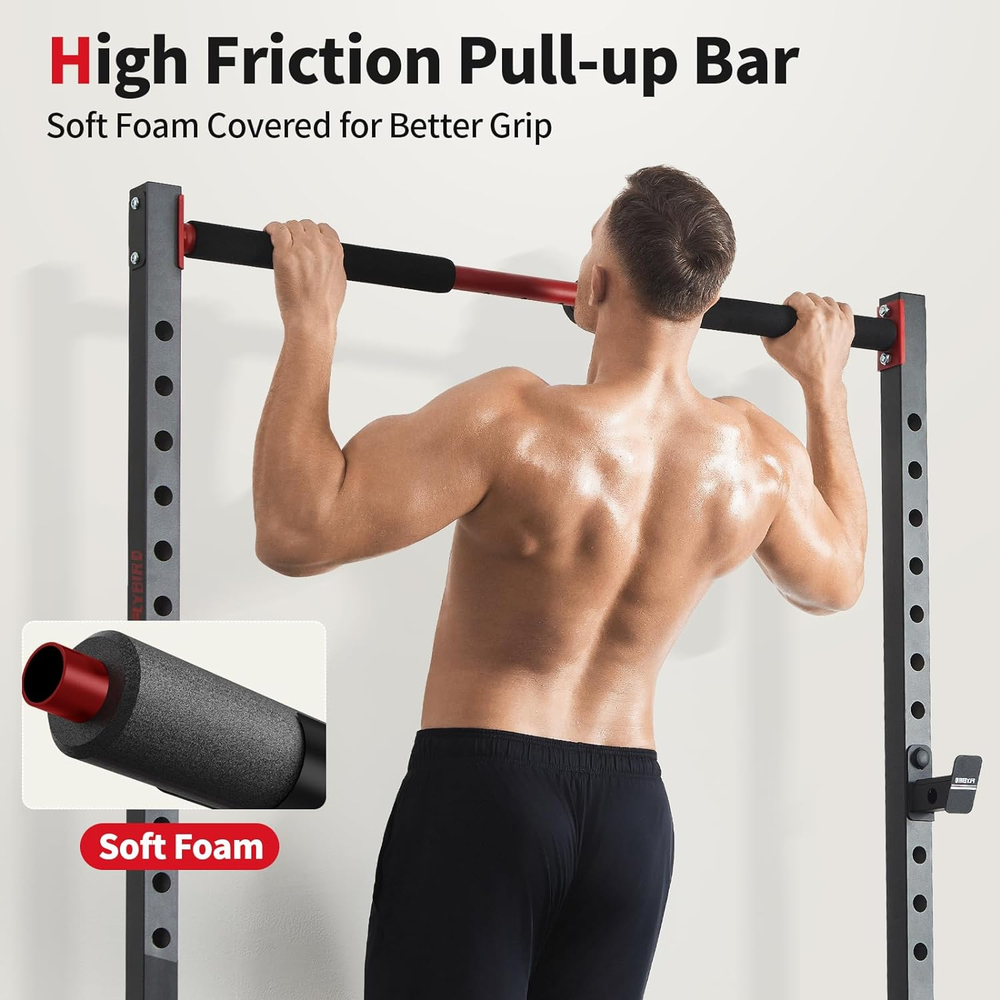 Squat Rack with Pull-Up Bar, Adjustable Multi-Functional Power Rack, Inner Width