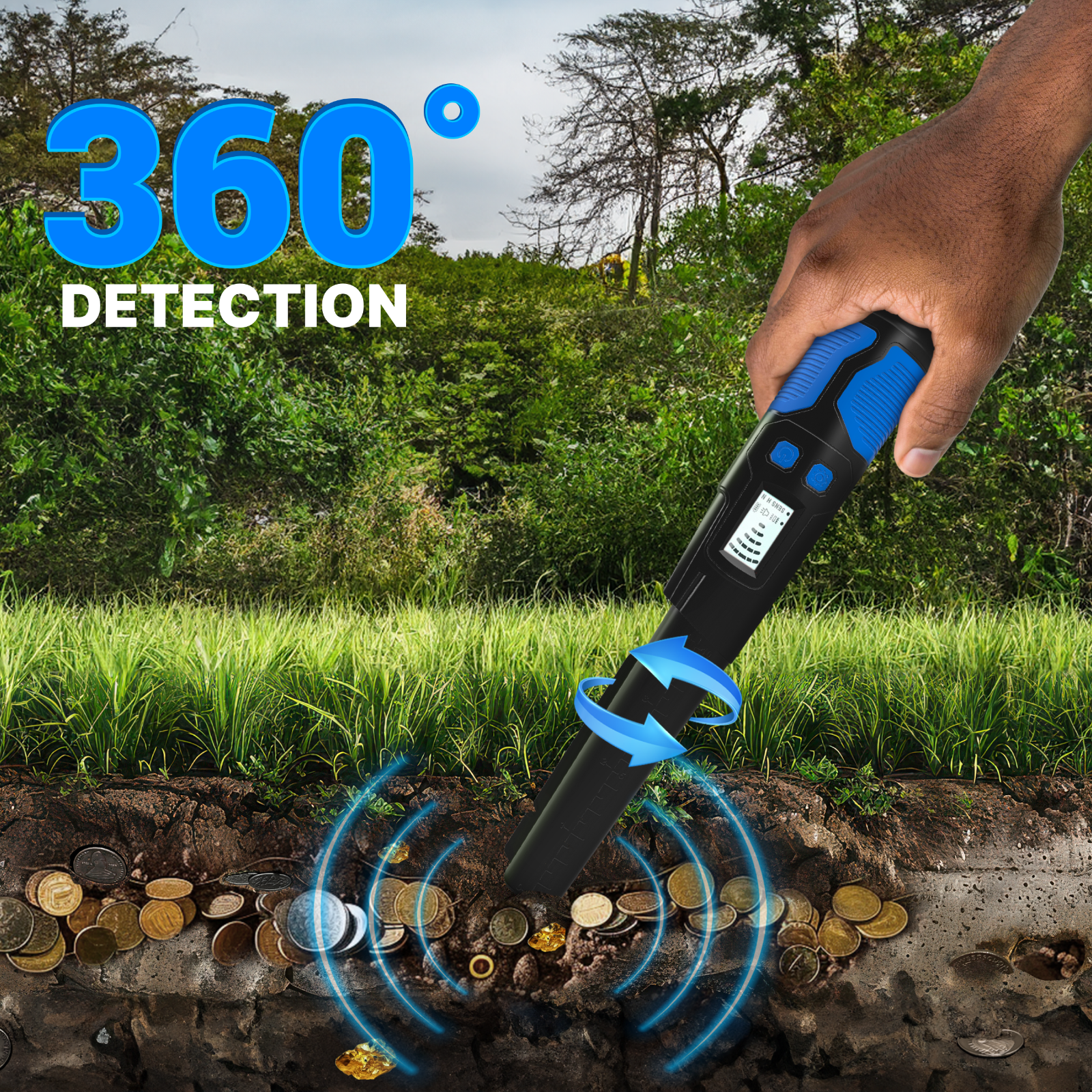 CKG Metal Detector Pinpointer 360° Detection, Fully Waterproof IP68, Color Blue