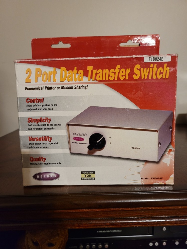 Belkin DB25 Rotary 2 Port Data Transfer Switch F1B024-E Serial/Parallel Printer