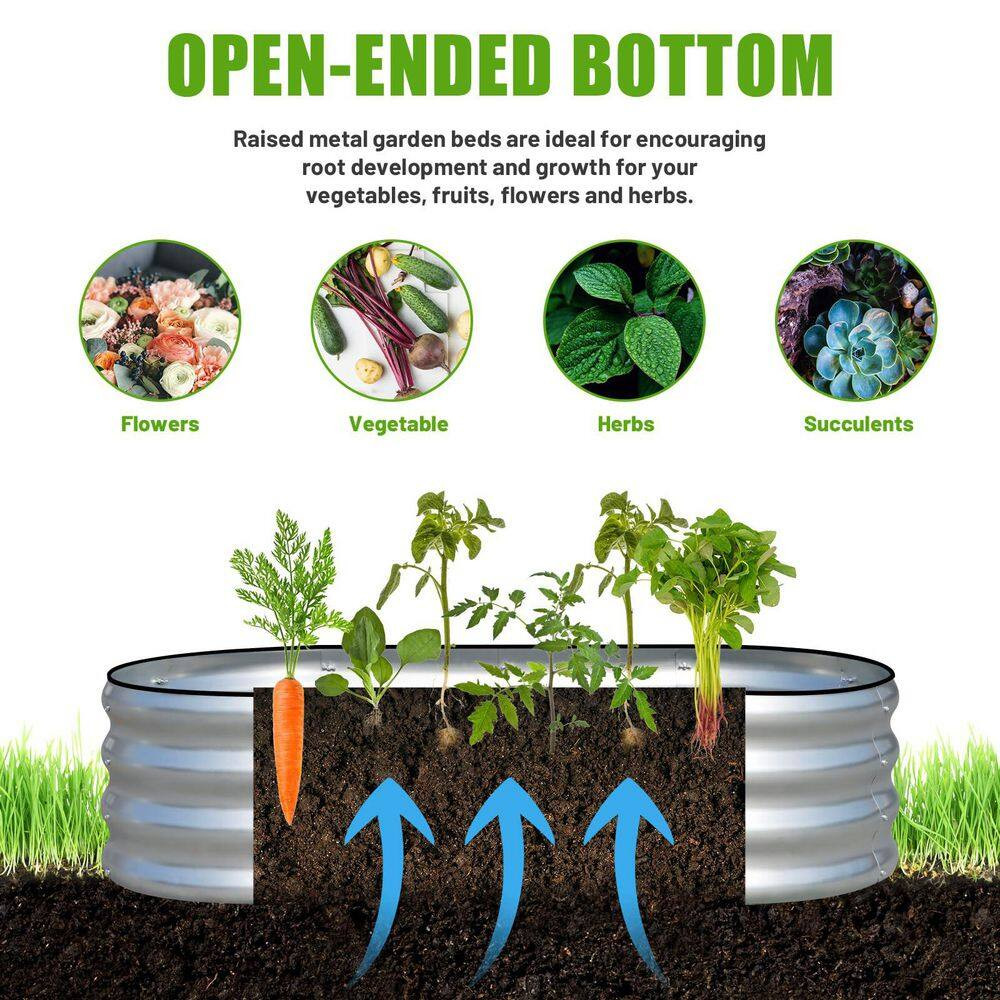 2-Piece Silver Metal Galvanized Oval Raised Planter Box for Plants Vegetables (4