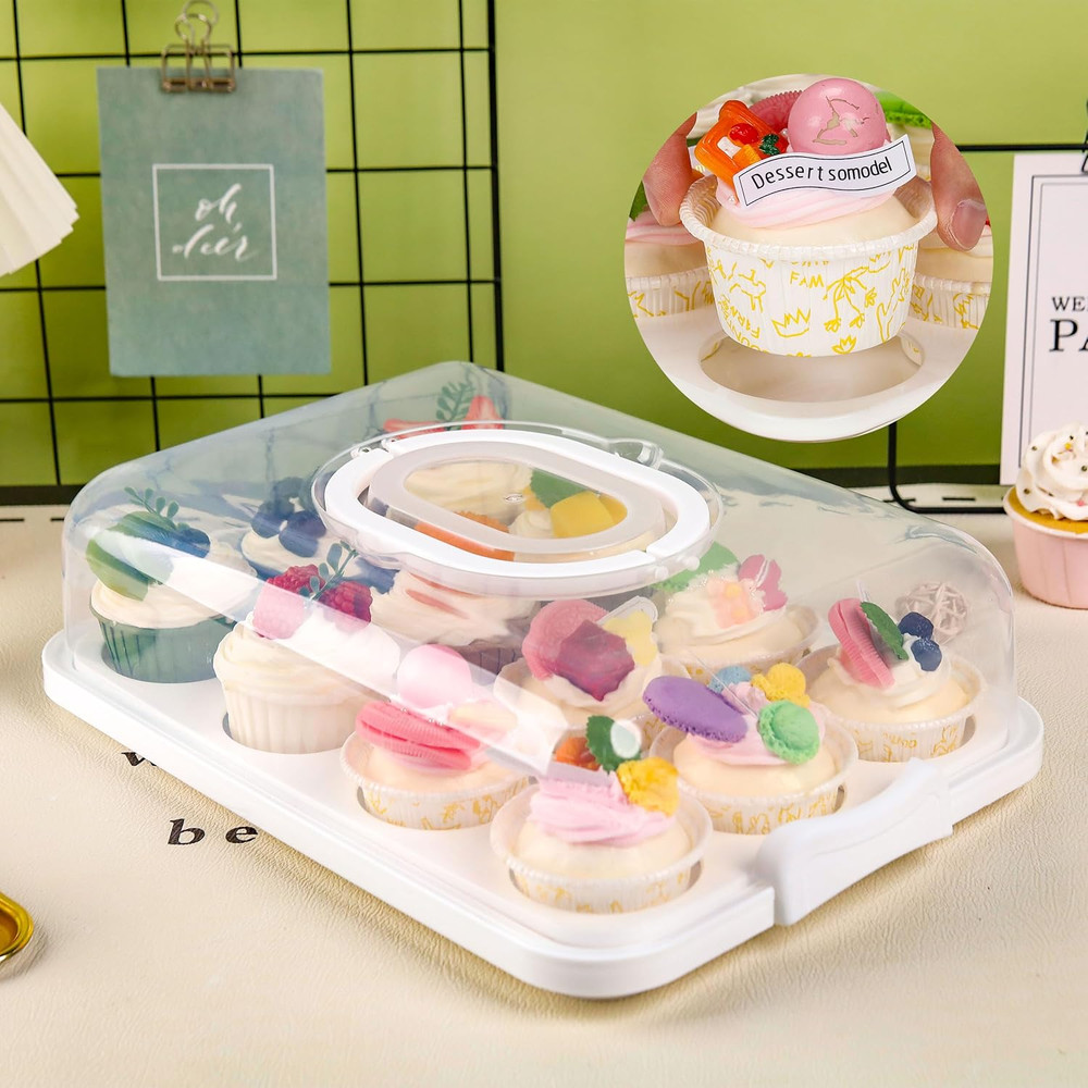 Cupcake Containers with Lid Rectangular Cake Carrier 3-In-1 Multipurpose Cupcake