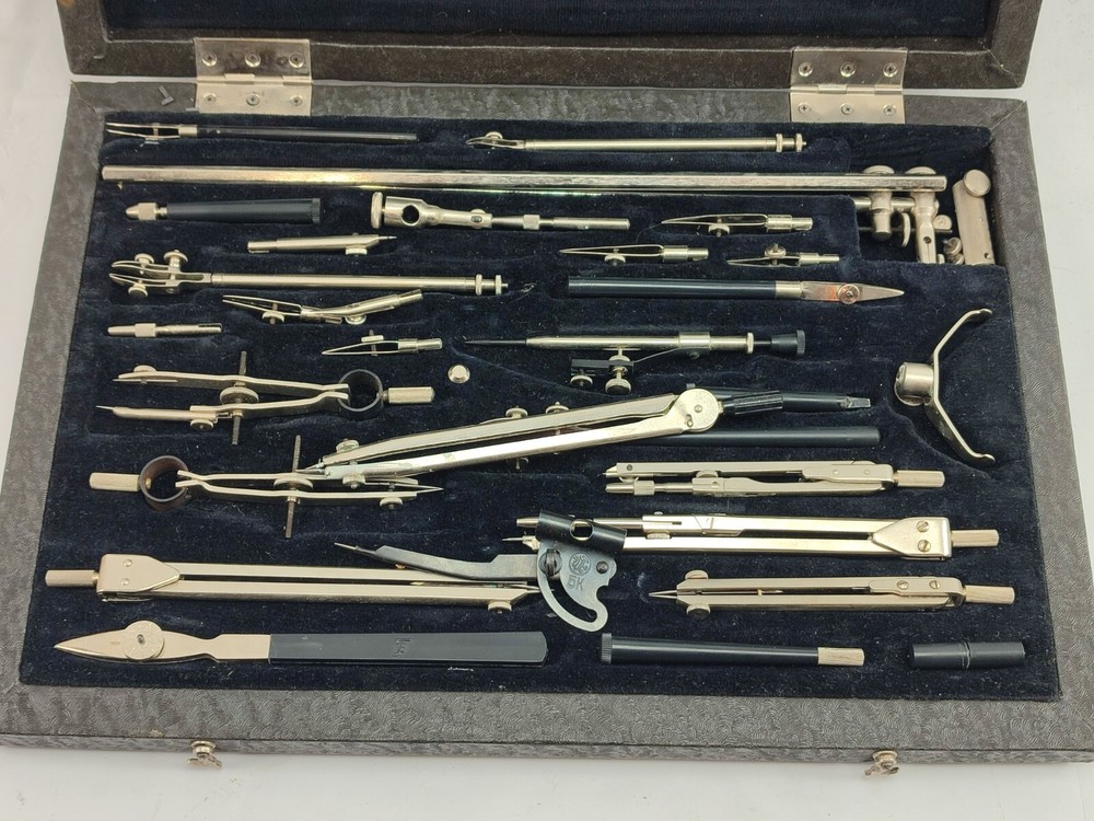 Antique Technical Geometry Maths Drawing Instrument Set Math Complete Set Boxed
