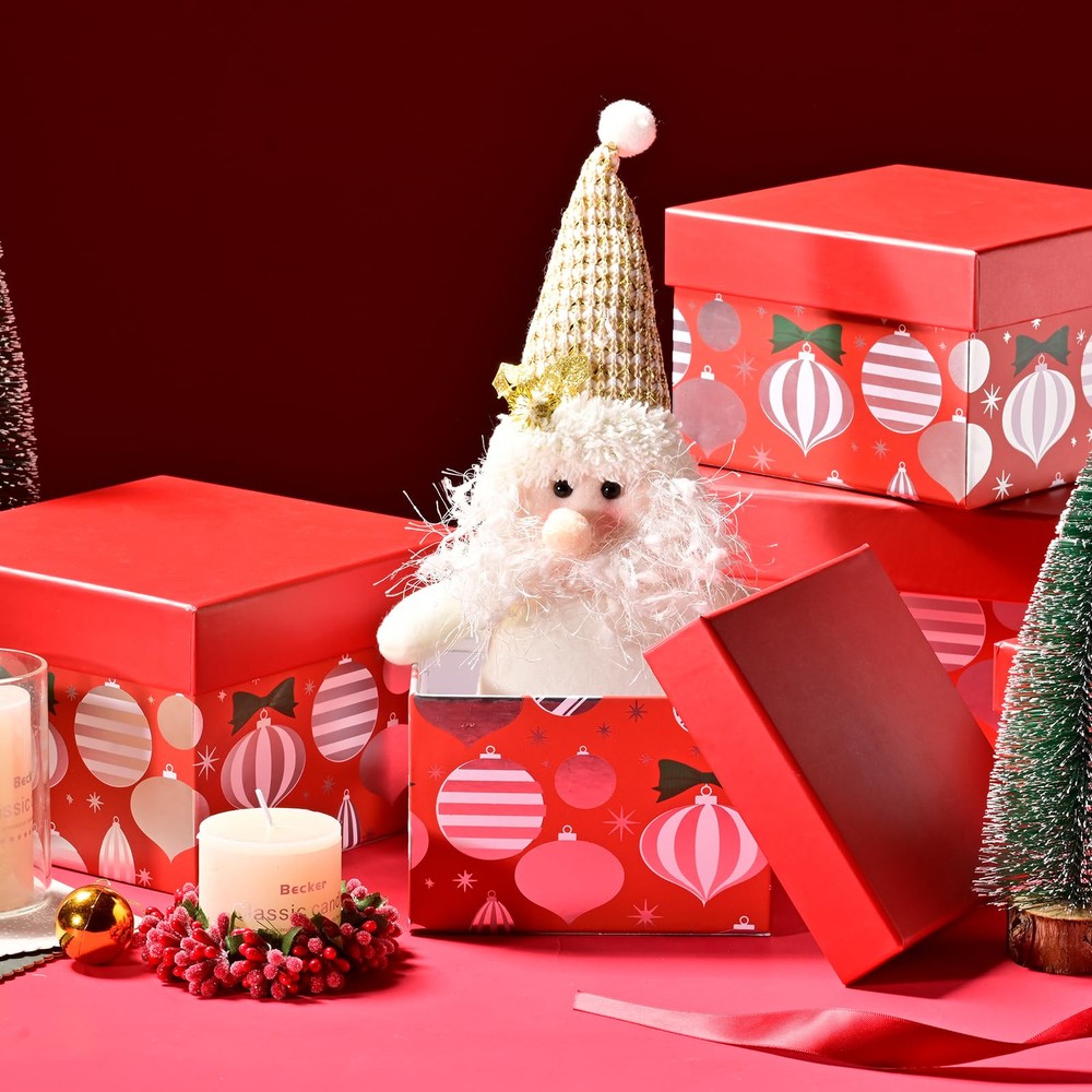5PCS Christmas Nesting Gift Boxes Set, Red Silver Foil Lantern Flat Square Ca...