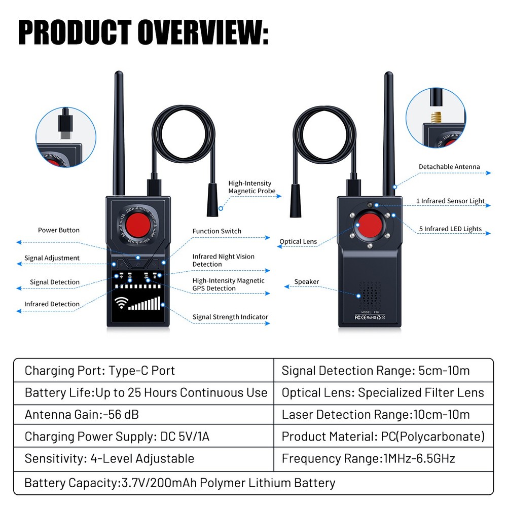 Detector Anti Spy Bug Detector GPS Tracker Finder Scanner Device Hidden Camera