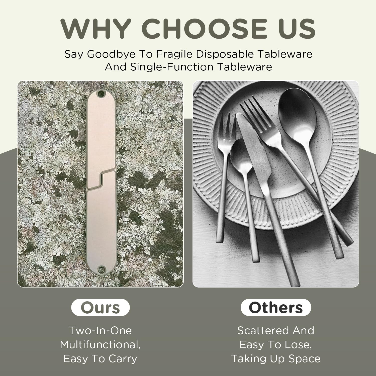 2 in 1 Camping Eating Utensils Set, Respectivem Portable Detachable Knife Spo...