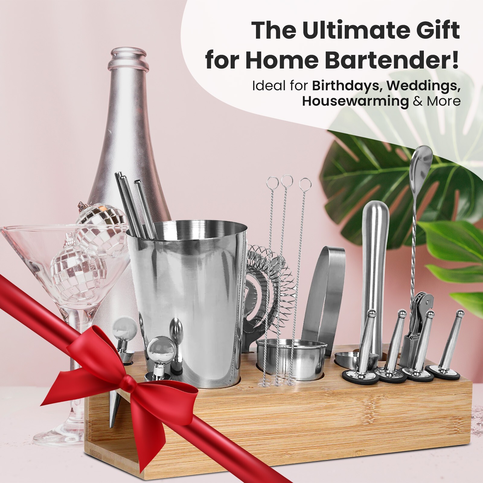 26-Piece Bartender Kit Cocktail Shaker Set with Bamboo Stand – Bar Tools Set