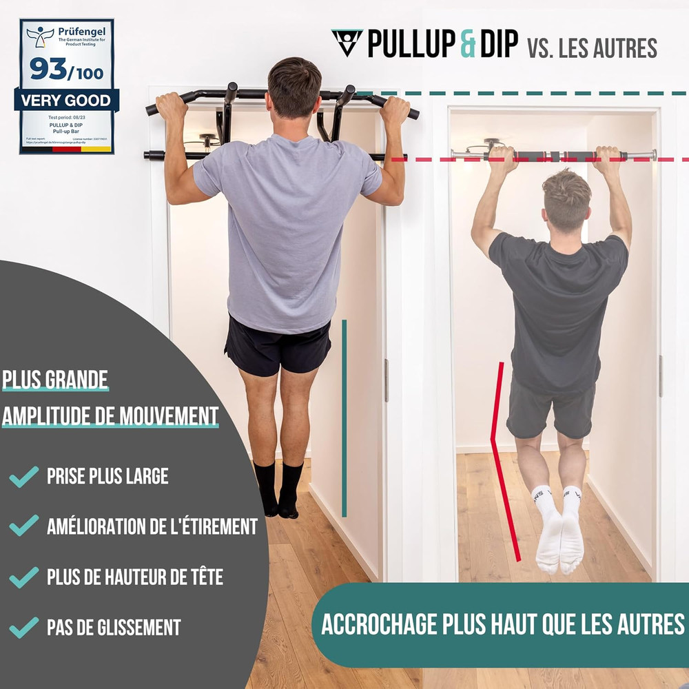 PULLUP & DIP Pull-Up Bar for Door Frames for Hanging without Screws and No Slipp
