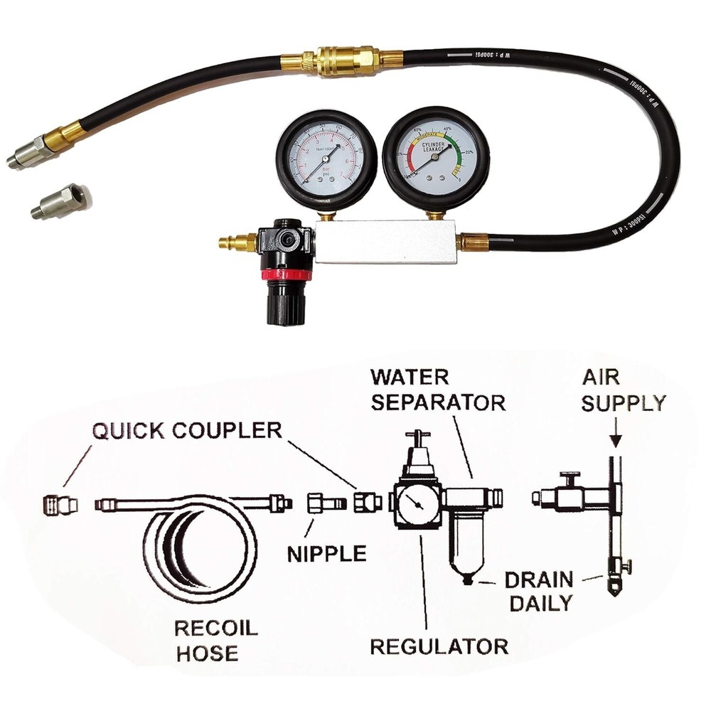 Engine Compression Tester Gauges Set - Tu-21 Leak Down and Diagnostics Tool
