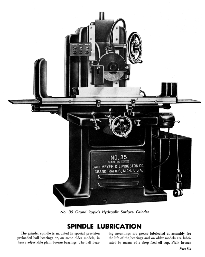 Grand Rapids Surface Grinders Nos. 25-65A Operating Instructions Manual 1310