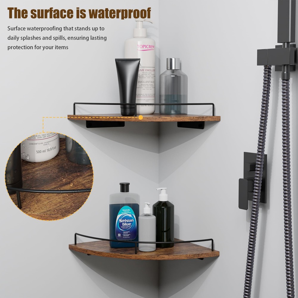 FNBAR Corner Floating Shelves, Rustic Mounted, Brown-2pack