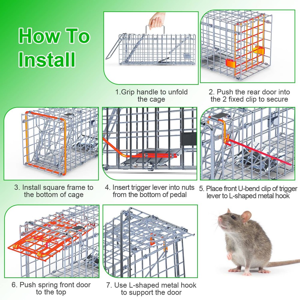 2pc Cage Galvanized Iron Mouse Control Bait Catch w/ L Shaped Rod For Kitchen